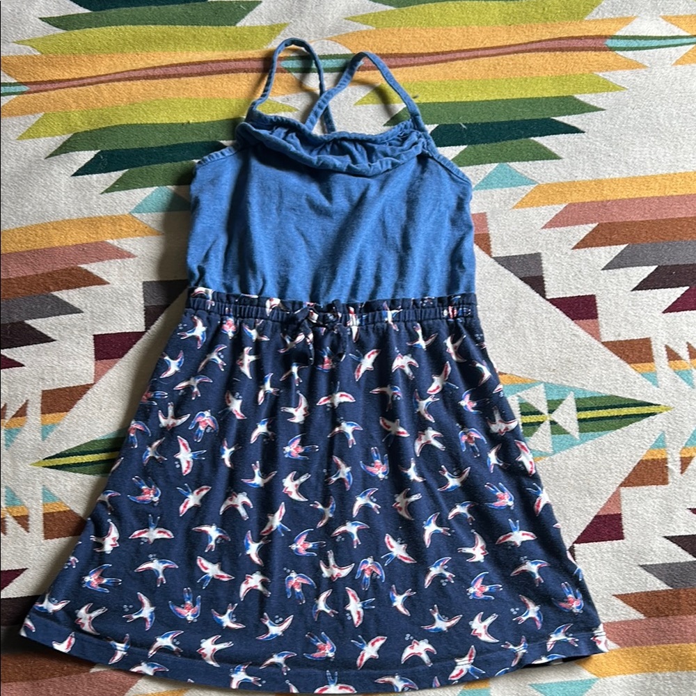 Hanna Andersson Blue Sleeveless Halter Sundress with Bird Print